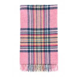 Bronte By Moon St Ives Check Pure New Wool Throw - Pink