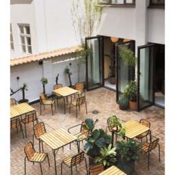 Normann Copenhagen Vig Outdoor Armchair - Robina Wood/Black Steel - thumbnail 4