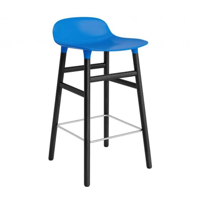 Normann Copenhagen Form Barstool - Wood - 65cm - Bright Blue - Black Oak Legs Shell Colour: Bright Blue, Leg Colour: Black Oak - image 1