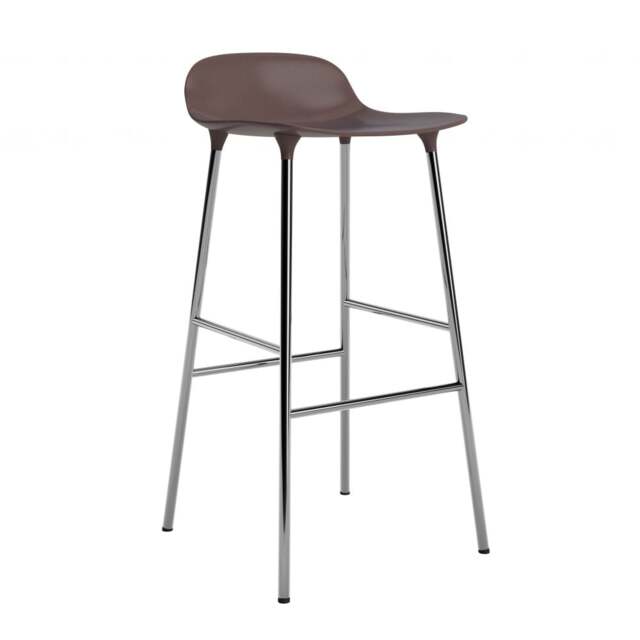 Normann Copenhagen Form Barstool - 75cm - Brown - Chrome Legs Shell Colour: Brown, Leg Colour: Chrome - image 1