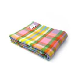 Tweedmill Textiles Pure New Wool Rainbow Check Throw - Blanket Stitch Ends