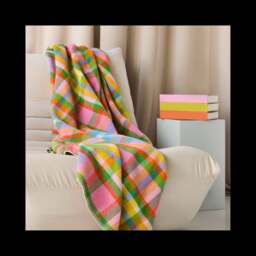 Tweedmill Textiles Pure New Wool Rainbow Check Throw - Blanket Stitch Ends - thumbnail 3