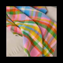 Tweedmill Textiles Pure New Wool Rainbow Check Throw - Blanket Stitch Ends - thumbnail 4