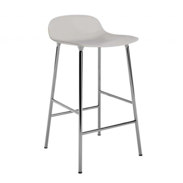 Normann Copenhagen Form Barstool - 65cm - Warm Grey - Chrome Legs Shell Colour: Warm Grey, Leg Colour: Chrome - image 1