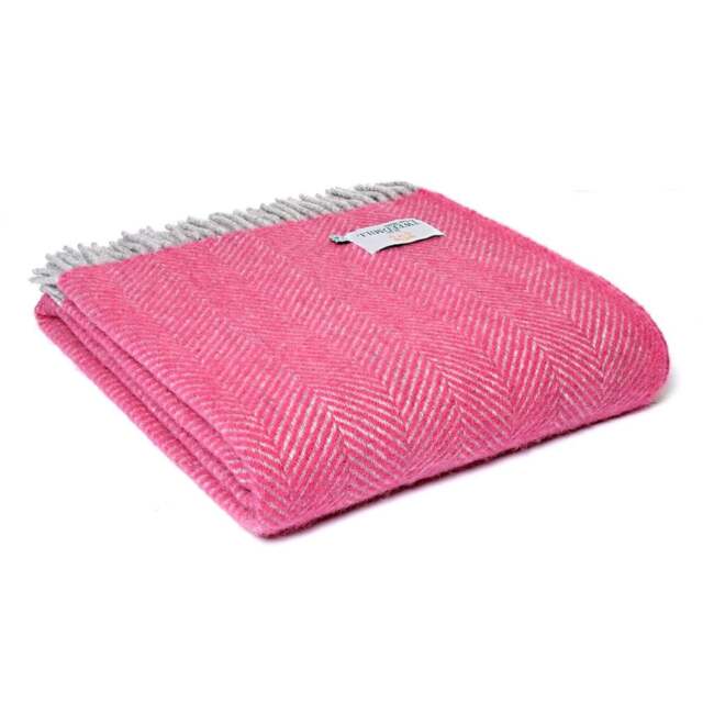 Tweedmill Textiles Pure New Wool Herringbone Throw - Pink & Silver - image 1