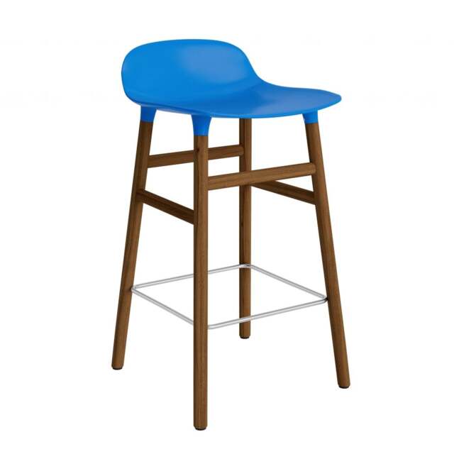 Normann Copenhagen Form Barstool - Wood - 65cm - Bright Blue - Walnut Legs Shell Colour: Bright Blue, Leg Colour: Walnut - image 1