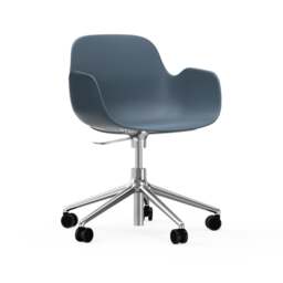 Normann Copenhagen Form Armchair Swivel - 5 Wheel - Gas Lift - Blue - Aluminium Legs Shell Colour: Blue, Leg Colour: Aluminium