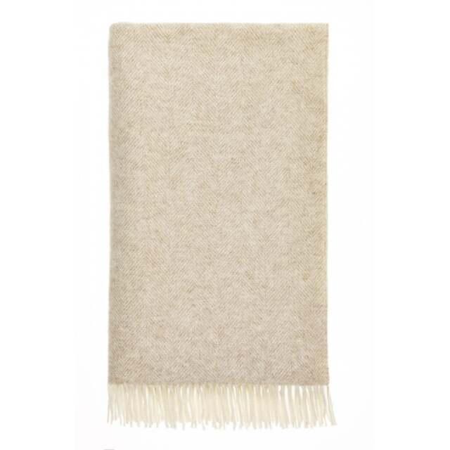 Bronte By Moon British Lambswool Herringbone Throw - Natural Beige