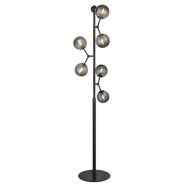 Halo Design Atom 6 Light Floor Lamp - H160cm - O37cm - Black / Smoke Glass Colour: Black / Smoke Glass - image 1