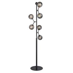 Halo Design Atom 6 Light Floor Lamp - H160cm - O37cm - Black / Smoke Glass Colour: Black / Smoke Glass - thumbnail 1