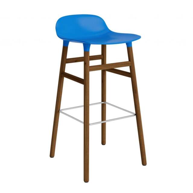 Normann Copenhagen Form Barstool - Wood - 75cm - Bright Blue - Walnut Legs Shell Colour: Bright Blue, Leg Colour: Walnut - image 1