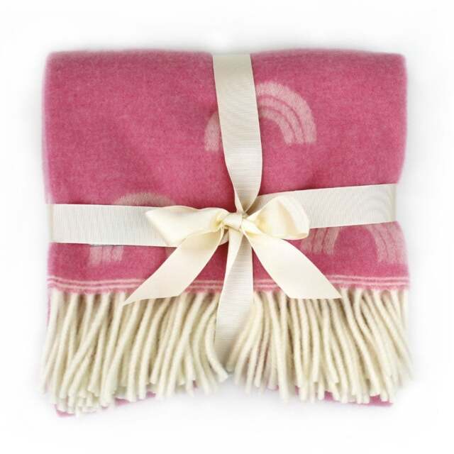 Tweedmill Textiles Merino Lambswool Baby Blanket - Rainbow - Pink