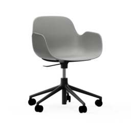 Normann Copenhagen Form Armchair Swivel - 5 Wheel - Gas Lift - Grey - Black Legs Shell Colour: Grey, Leg Colour: Black - thumbnail 1
