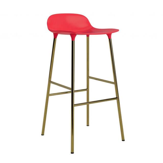 Normann Copenhagen Form Barstool - 75cm - Bright Red - Brass Legs Shell Colour: Bright Red, Leg Colour: Brass - image 1