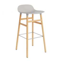 Normann Copenhagen Form Barstool - Wood - 75cm - Warm Grey - Oak Legs Shell Colour: Warm Grey, Leg Colour: Oak - thumbnail 1