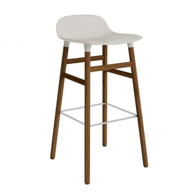 Normann Copenhagen Form Barstool - Wood - 75cm - Light Grey - Walnut Legs Shell Colour: Light Grey, Leg Colour: Walnut - image 1