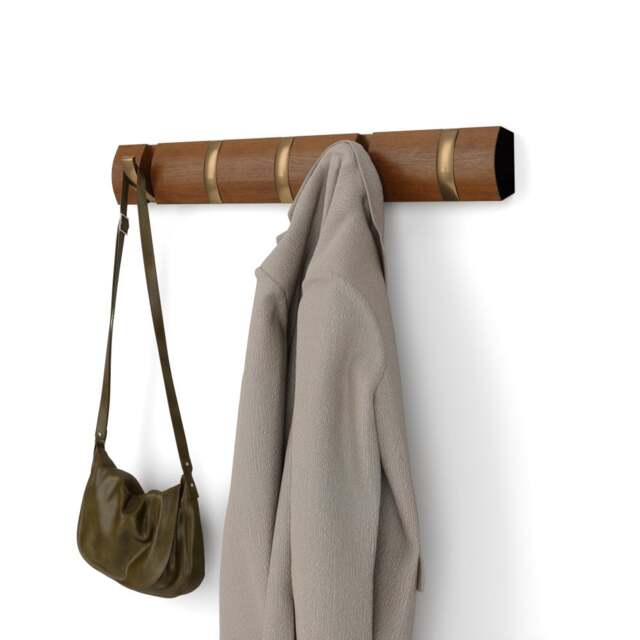 Umbra Flip 5 Hook Coat Rack - Light Walnut/Warm Gold - image 1