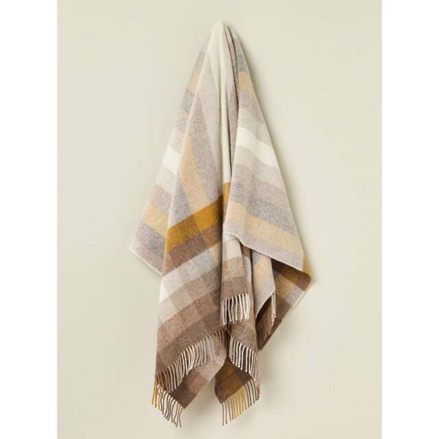 Bronte By Moon Woodale Stripe/Check Pure New Wool Throw - Gold - image 1