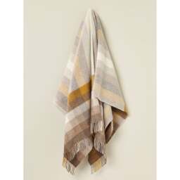 Bronte By Moon Woodale Stripe/Check Pure New Wool Throw - Gold - thumbnail 1