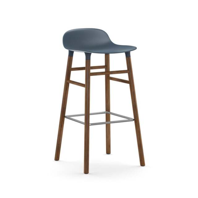Normann Copenhagen Form Barstool - Wood - 75cm - Blue - Walnut Legs Shell Colour: Blue, Leg Colour: Walnut - image 1
