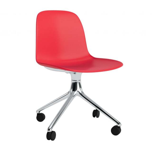 Normann Copenhagen Form Chair Swivel - 4 Wheel - Bright Red - Aluminium Legs Shell Colour: Bright Red, Leg Colour: Aluminium - image 1
