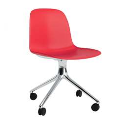 Normann Copenhagen Form Chair Swivel - 4 Wheel - Bright Red - Aluminium Legs Shell Colour: Bright Red, Leg Colour: Aluminium