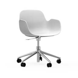 Normann Copenhagen Form Armchair Swivel - 5 Wheel - Gas Lift - White - Aluminium Legs Shell Colour: White, Leg Colour: Aluminium