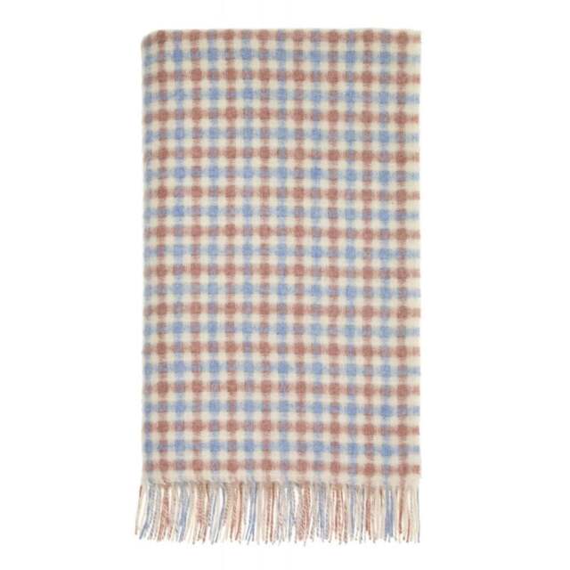 Bronte By Moon British Lambswool Throw - Gingham - Sky Blue & Pink