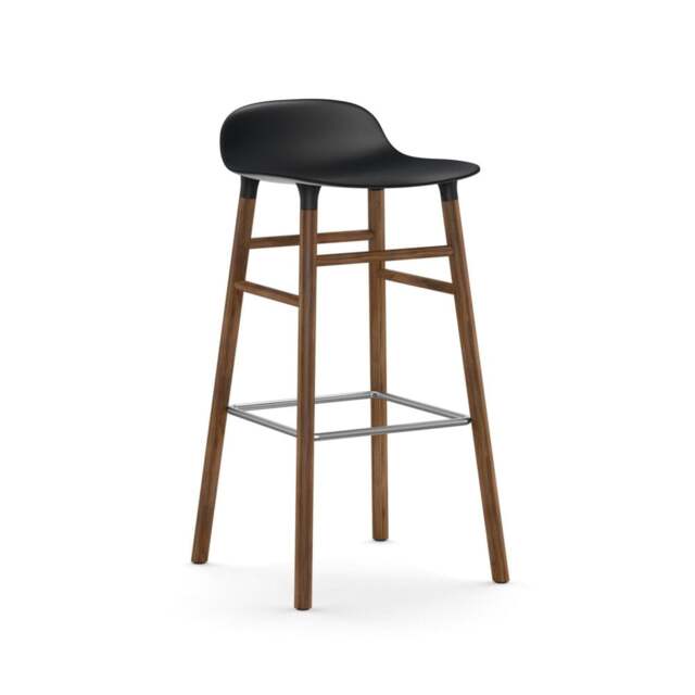 Normann Copenhagen Form Barstool - Wood - 75cm - Black - Walnut Legs Shell Colour: Black, Leg Colour: Walnut - image 1