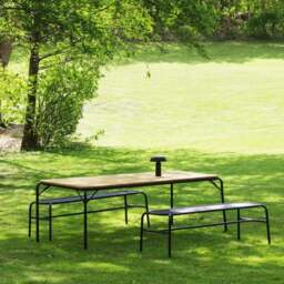 Normann Copenhagen Vig Outdoor Table - Robina Wood/Black - 90cm x 200cm - thumbnail 4