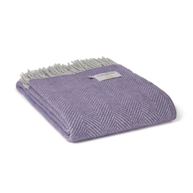 Tweedmill Textiles Pure New Wool Herringbone Throw - Lavender/Silver Grey