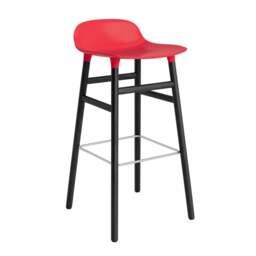 Normann Copenhagen Form Barstool - Wood - 75cm - Bright Red - Black Oak Legs Shell Colour: Bright Red, Leg Colour: Black Oak - thumbnail 1