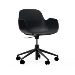 Normann Copenhagen Form Armchair Swivel - 5 Wheel - Gas Lift - Black Legs Shell Colour: Black, Leg Colour: Black