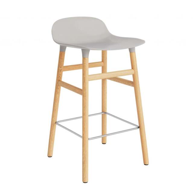 Normann Copenhagen Form Barstool - Wood - 65cm - Warm Grey - Oak Legs Shell Colour: Warm Grey, Leg Colour: Oak - image 1