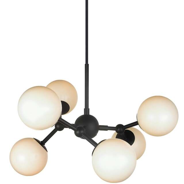 Halo Design Atom Mini 6 Light Chandelier - O45cm - Black / Opal Glass Colour: Black / Opal Glass - image 1