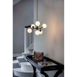 Halo Design Atom Mini 6 Light Chandelier - O45cm - Black / Opal Glass Colour: Black / Opal Glass - thumbnail 2