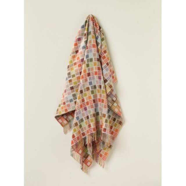 Bronte By Moon Ribbon Check Merino Lambswool Throw - Beige - image 1