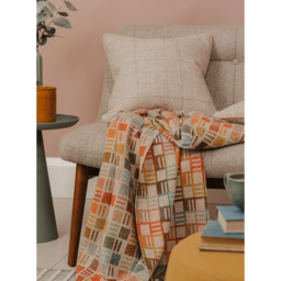 Bronte By Moon Ribbon Check Merino Lambswool Throw - Beige - thumbnail 2