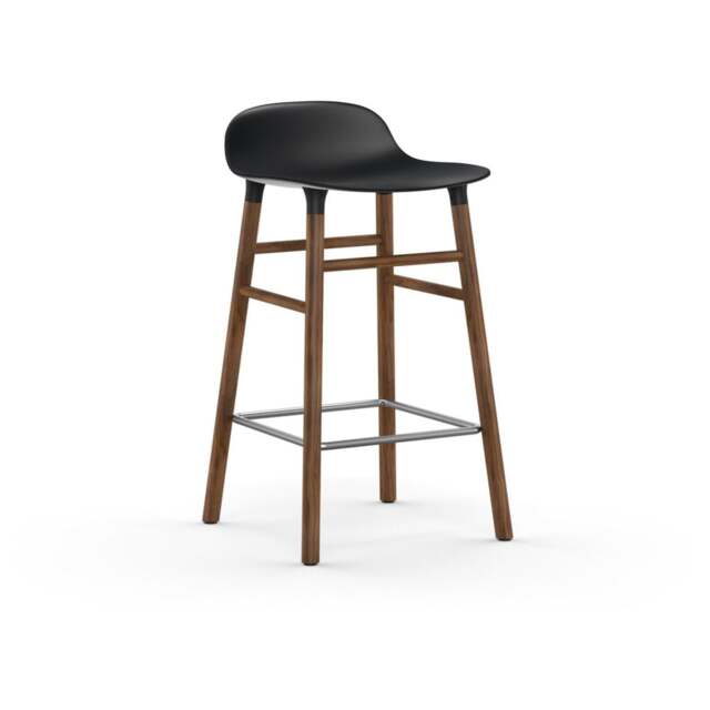 Normann Copenhagen Form Barstool - Wood - 65cm - Black - Walnut Legs Shell Colour: Black, Leg Colour: Walnut - image 1