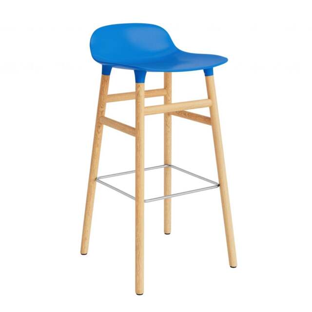 Normann Copenhagen Form Barstool - Wood - 75cm - Bright Blue - Oak Legs Shell Colour: Bright Blue, Leg Colour: Oak - image 1