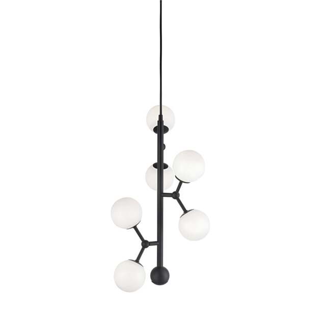 Halo Design Atom Vertical 6 Light Chandelier - H45cm - O30cm - Black / Opal Glass Colour: Black / Opal Glass - image 1