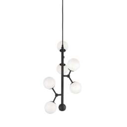 Halo Design Atom Vertical 6 Light Chandelier - H45cm - O30cm - Black / Opal Glass Colour: Black / Opal Glass - thumbnail 1