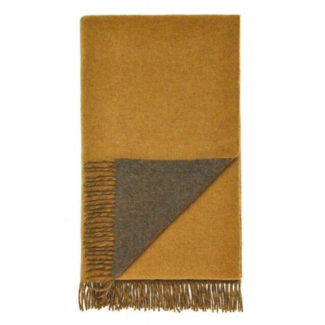 Bronte By Moon Merino Lambswool Throw - Double-sided - Gold & Loden Green