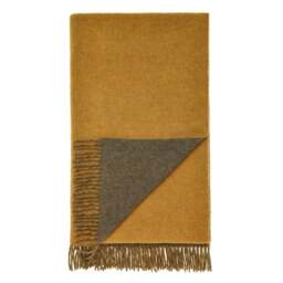 Bronte By Moon Merino Lambswool Throw - Double-sided - Gold &amp Loden Green