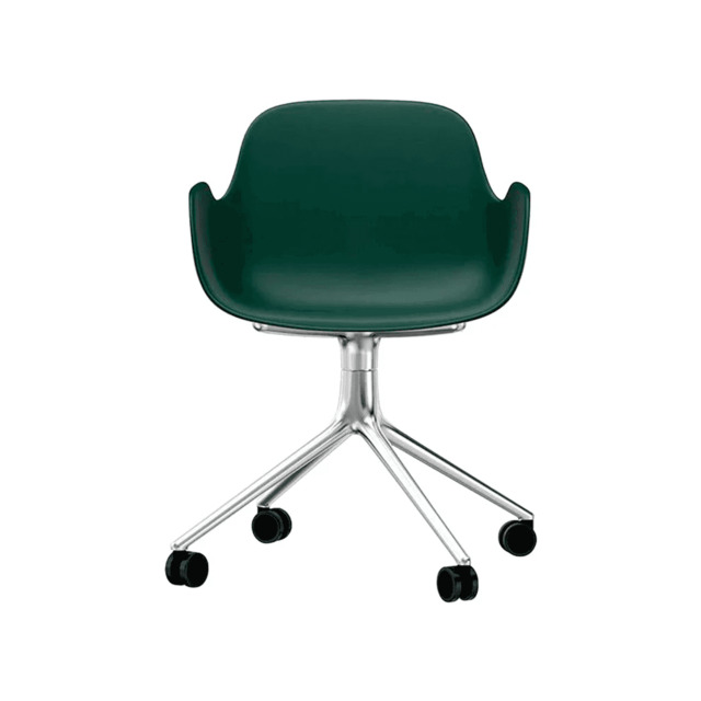 Normann Copenhagen Form Armchair Swivel - 4 Wheel - Green - Aluminium Legs Shell Colour: Green, Leg Colour: Aluminium