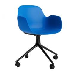Normann Copenhagen Form Armchair Swivel - 4 Wheel - Bright Blue - Black Legs Shell Colour: Bright Blue, Leg Colour: Black
