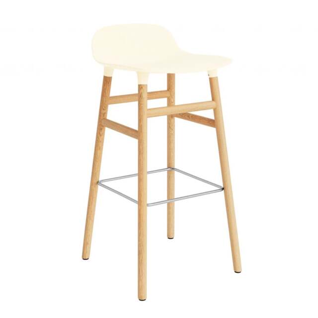 Normann Copenhagen Form Barstool - Wood - 75cm - Cream - Oak Legs Shell Colour: Cream, Leg Colour: Oak - image 1