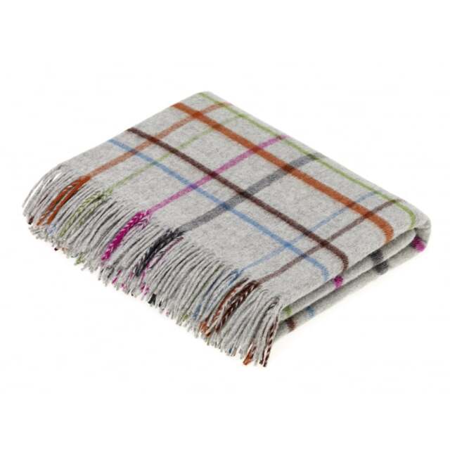 Bronte By Moon Variegated Windowpane Throw - Grey - Merino Lambswool - image 1