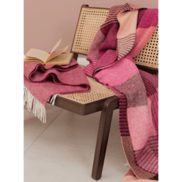 Bronte By Moon Pure Wool Herringbone Throw - Berry - thumbnail 3