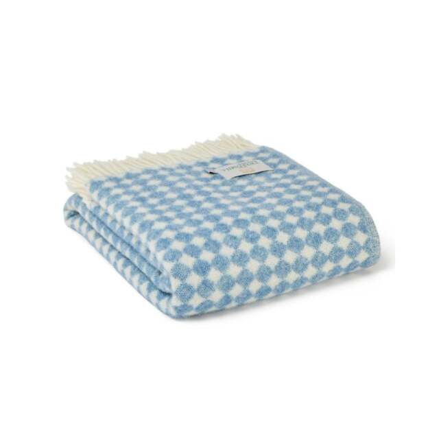 Tweedmill Textiles Pure New Wool Reversible Jacquard Spot Throw - Blue Jay - 200cm x 130cm - image 1